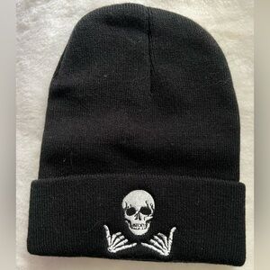 Black Skull Embroidered Beanie